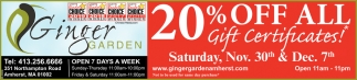 20 Off All Gift Certificates Ginger Garden Amherst Ma