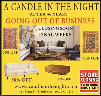 Going Out Of Business A Candle In The Night Brattleboro Vt