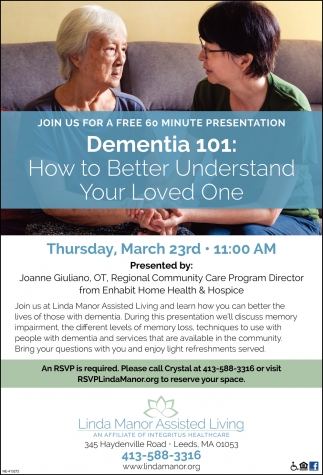 Dementia 101, Linda Manor Assisted Living, Leeds, MA
