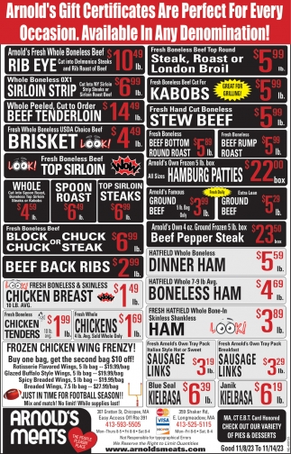 Gift Certificates, Arnold's Meats, Longmeadow, MA