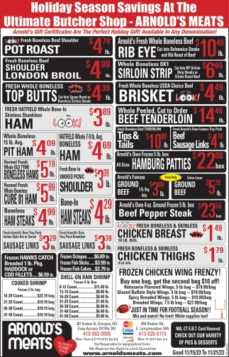 Holiday Season Savings, Arnold's Meats, Longmeadow, MA