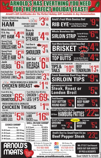 The Perfect Holiday Feast!, Arnold's Meats, Longmeadow, MA