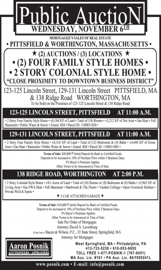 Public Auction, Aaron Posnik Auctioneers Appraisers, West Springfield, MA
